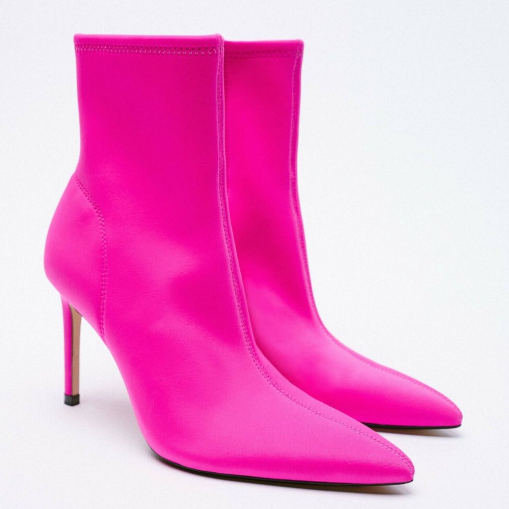 Zara high heeled ankle boots in stretch fabric fuchisca